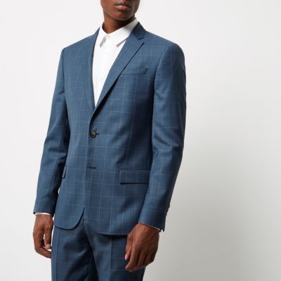 Blue Check Slim Fit Suit: Jacket